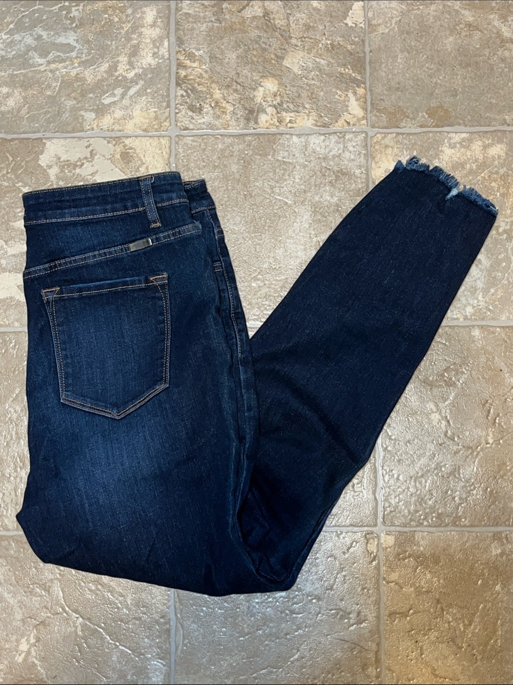 KanCan Dark Indigo Frayed Hem Ankle Jeans
